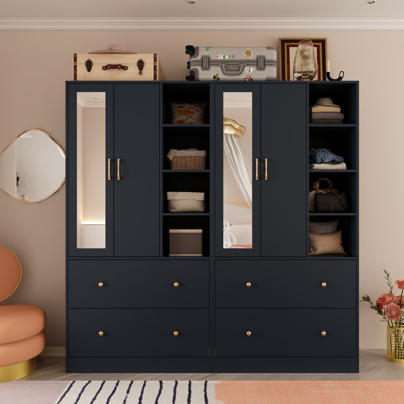 Malieka 71.2'' Wide 4 Drawer Armoire With Mirror, Blue