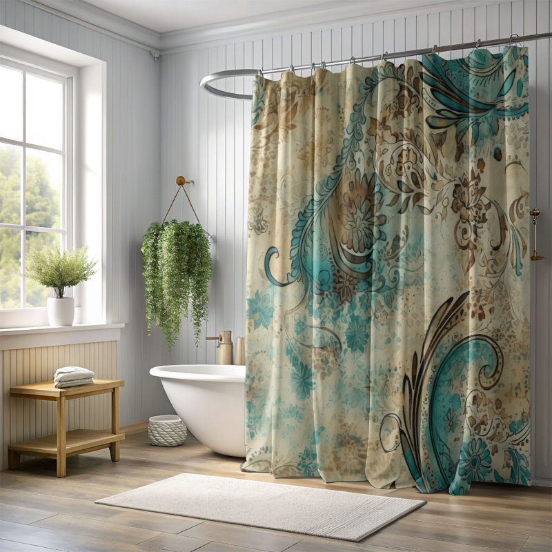 Traditional Swirls - Rideau de douche Premium, H 74 po x l 71 po