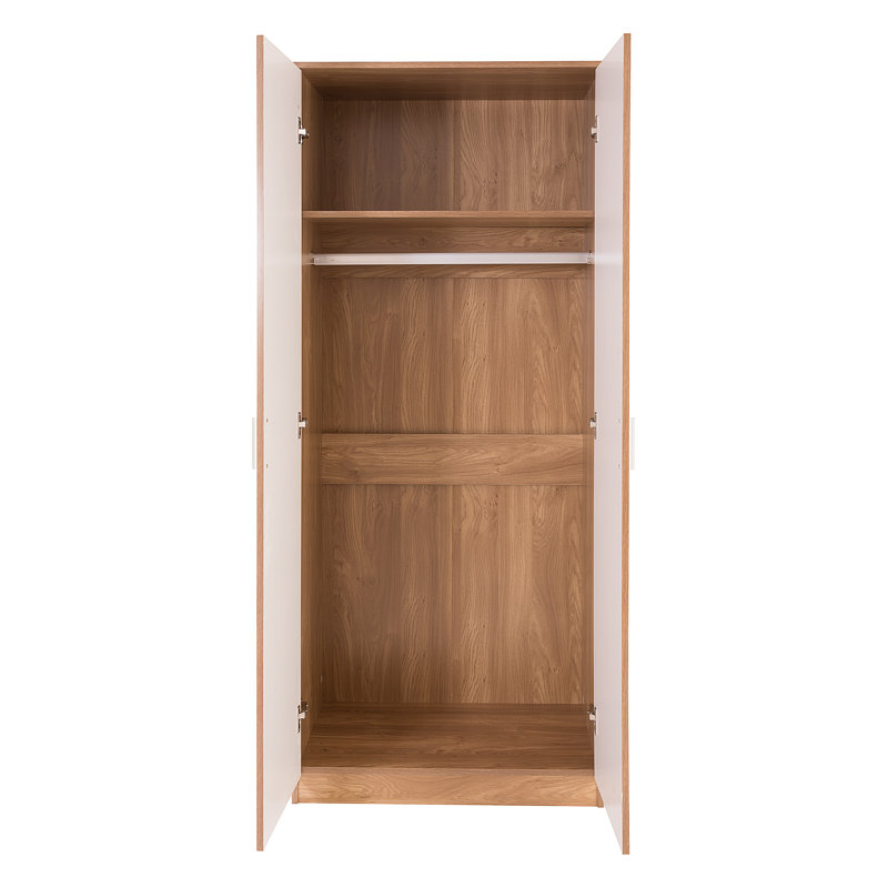2 Door Manufactured Wood Wardrobe, White High Gloss / Oak