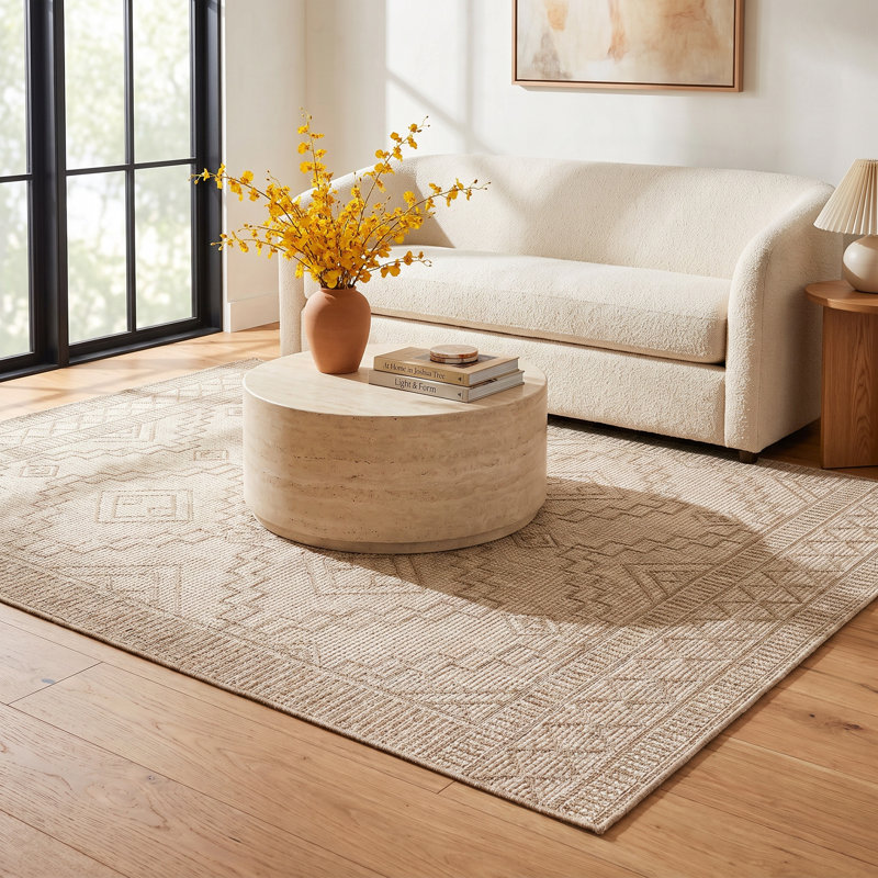 Bronwyn Oriental Indoor / Outdoor Area Rug in Khaki, Rectangle 5'3" x 7'