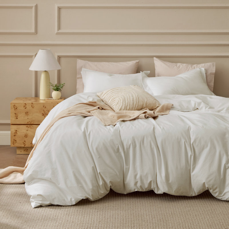 Bedsure 100% Washed Cotton Duvet Cover King Set - Minimalist Cotton Duvet Cover Linen Like For All Season（set of 3）