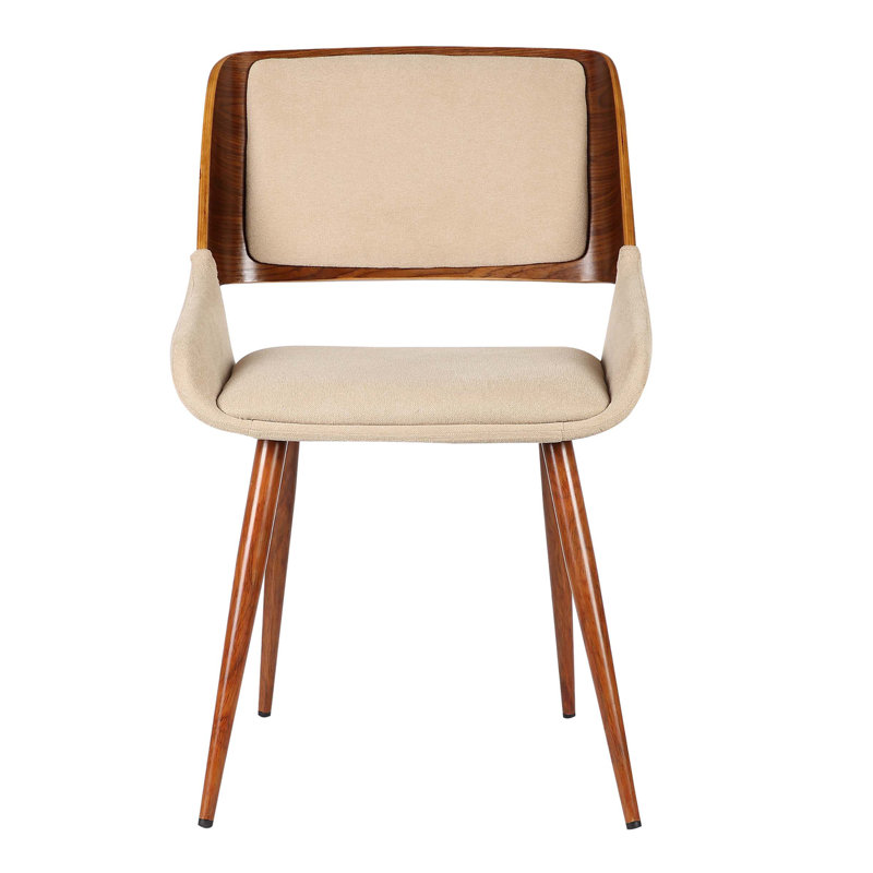 Almar Mid-Century Upholstered Dining Chair in Walnut Finish with Open Lower Back, Brown