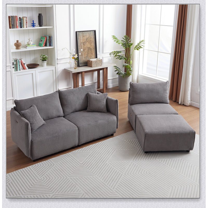 106" Multi-Module Combination Style Sofa For Living Room, Bedroom And Other Lounge Spaces, Gray Fabric