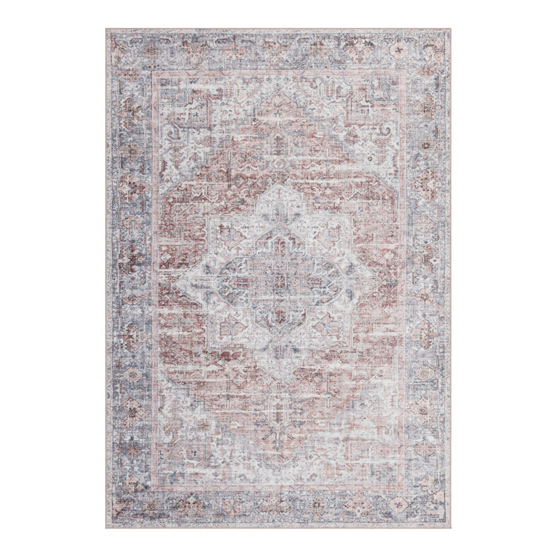 Samiur Lyle Vintage Machine Washable Area Rugs, Rectangle 3' x 5', Gray Ivory Blush