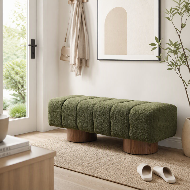 Chenille Upholstered Bench, Green