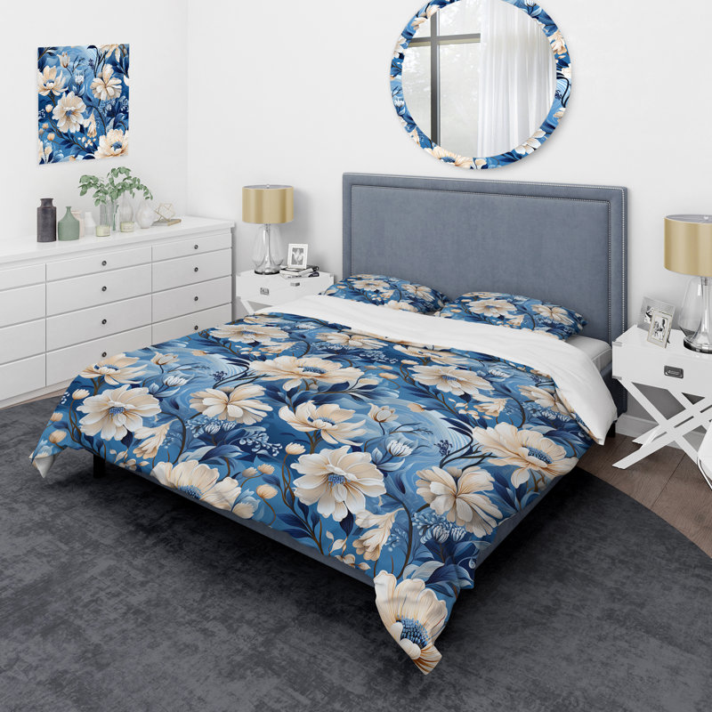 Enchanted Blue And White Peonies Pattern II - Ensemble de housse de couette à motif floral