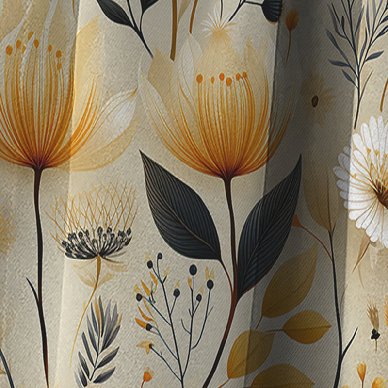 Neutre fleurs beiges motif boho III - rideau boho - rideau occultant abstrait - 1 panneaux, L 52 po x L 95 po