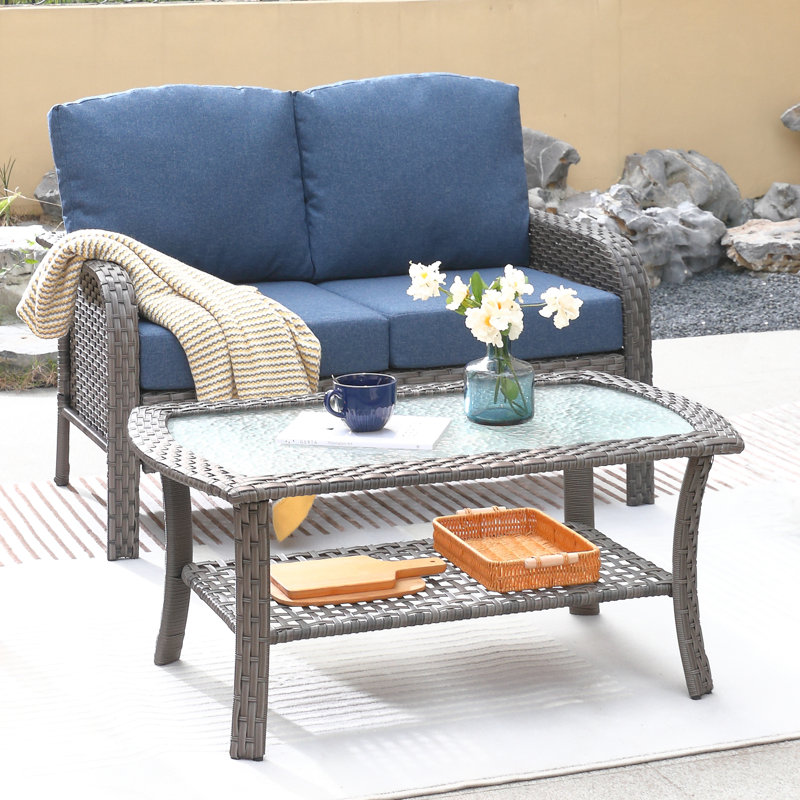 Bayview 2 - Person Patio Conversation Set with Cushions, Blue