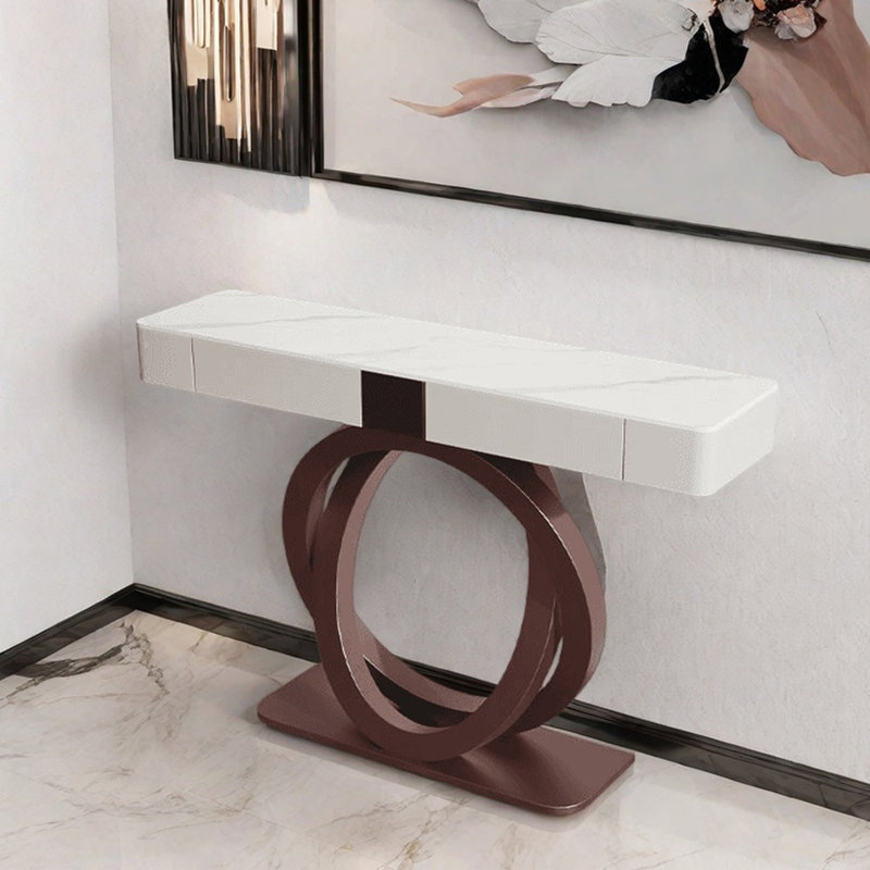 Console Nordic Light Luxury, Blanc, H 36,2 po x l 47,2 po x P 13,8 po , Cuivre antique