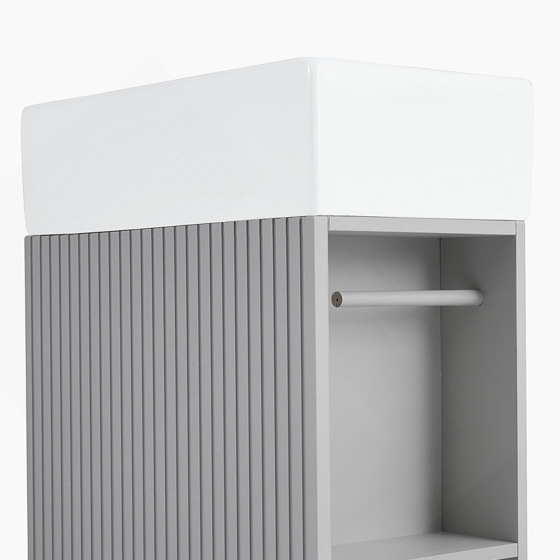 Meuble-lavabo de salle de bain avec lavabo, meuble-lavabo avec tablette, orientation gauche ou droite, Gris