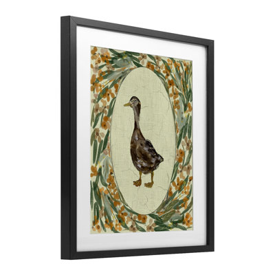 Traditional Floral Duck Portrait Framed Print Under Glass, design by Yen