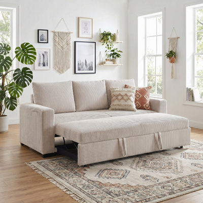 85" Corduroy Convertible Sleeper Sofa with Pull-Out Bed