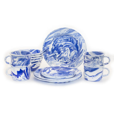 Hand Painted Ottomar Marbled 16 Piece Dinnerware Set