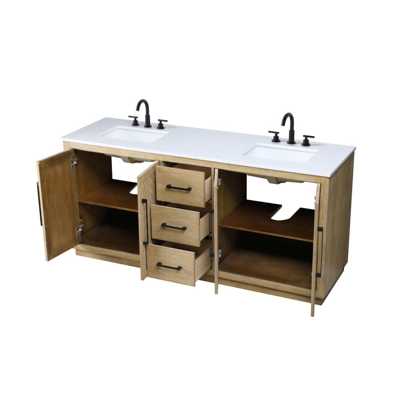 72 inch Double Bathroom Vanity, 72", Linen Oak