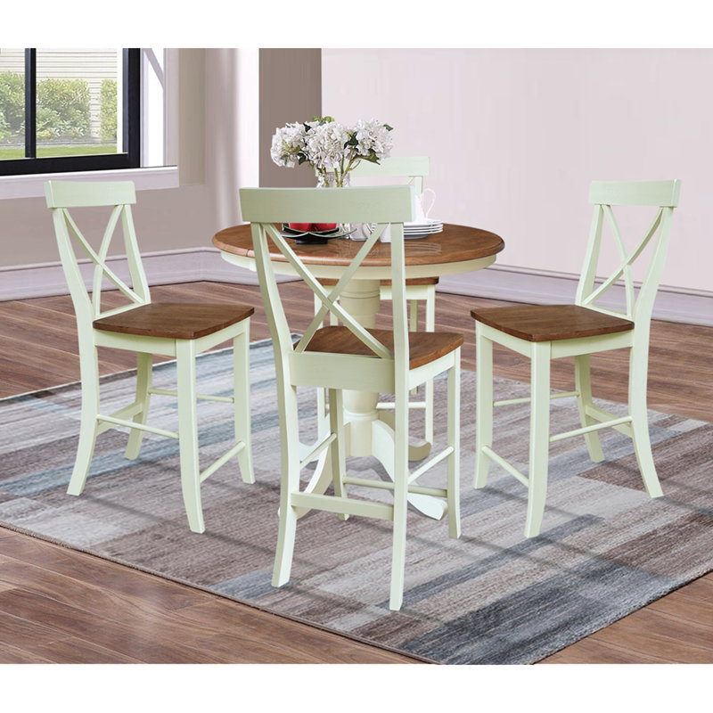 Ensemble de salle à manger extensible en bois massif Caladin, 5, Noyer blanc / écorce