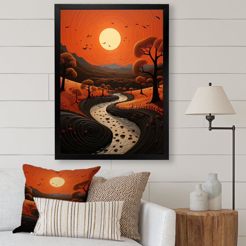 Coucher de soleil africain sur le chemin de l'inconnu - Art mural africain, Cadre photo noir simple