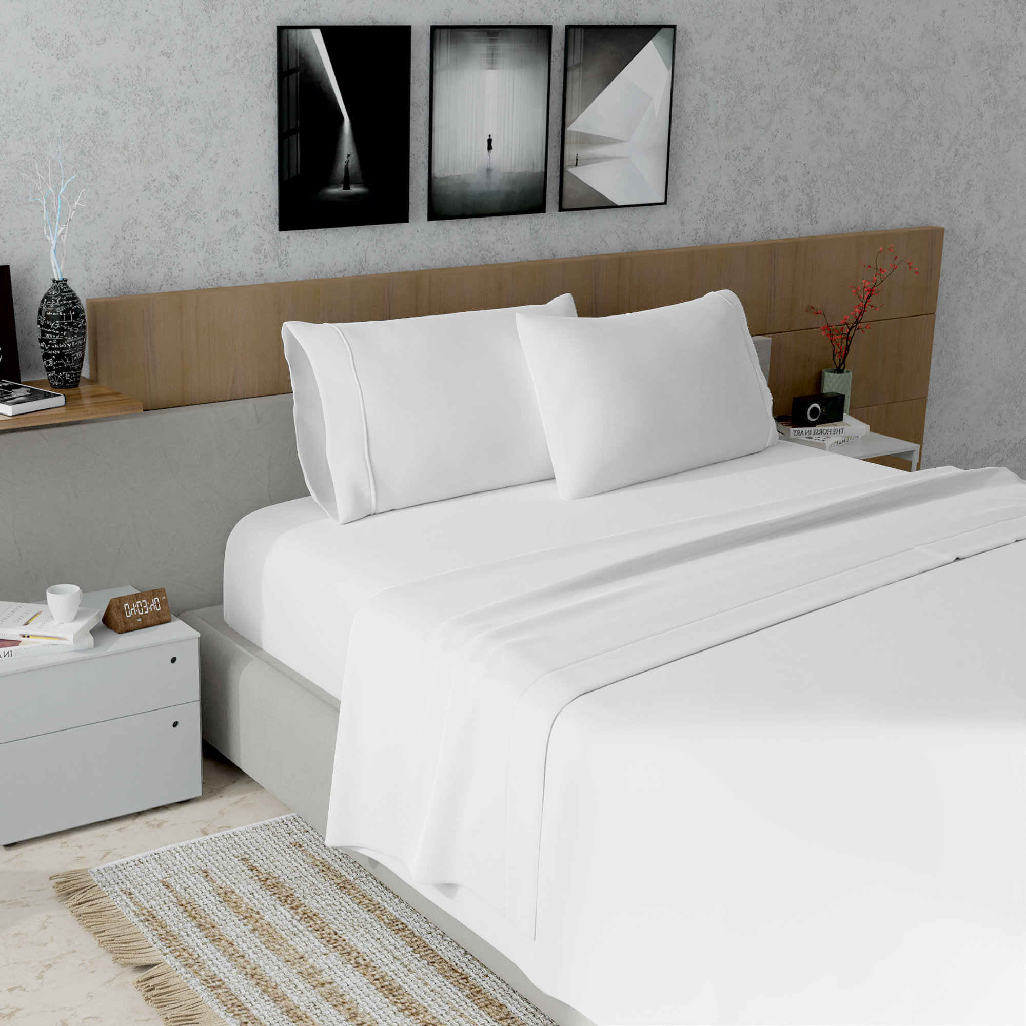 Kal 100% Cotton Sheet Set, King, Arctic White