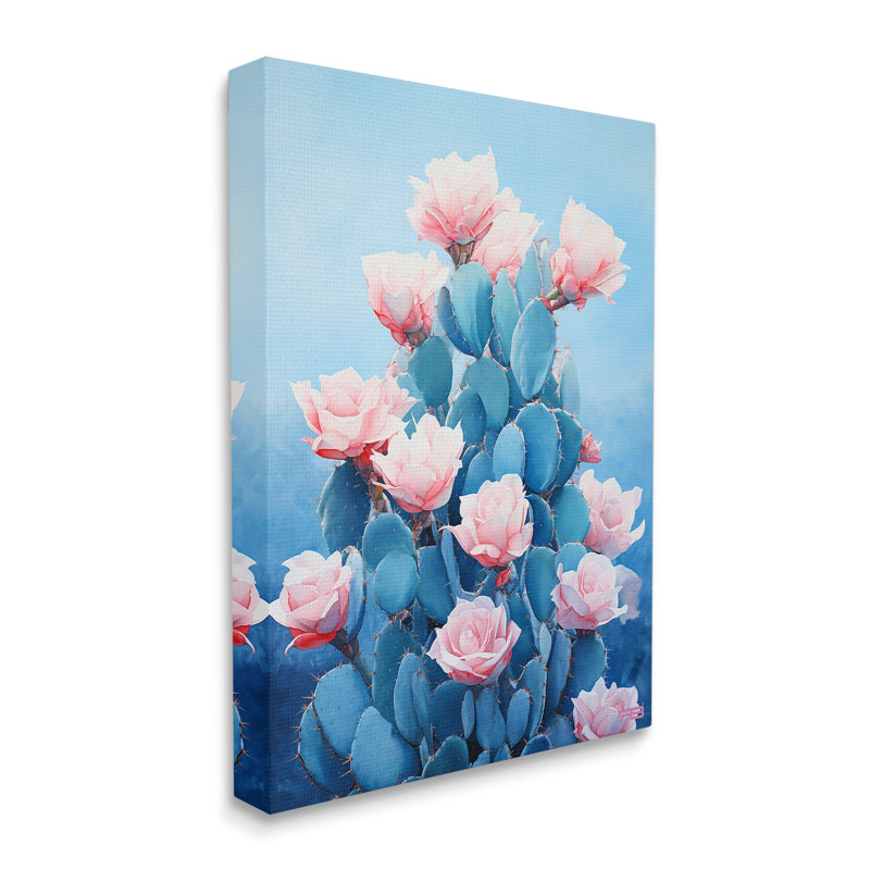 «Cactus & Rose Blossoms», art mural sur toile par RB, H 48 po x l 36 po