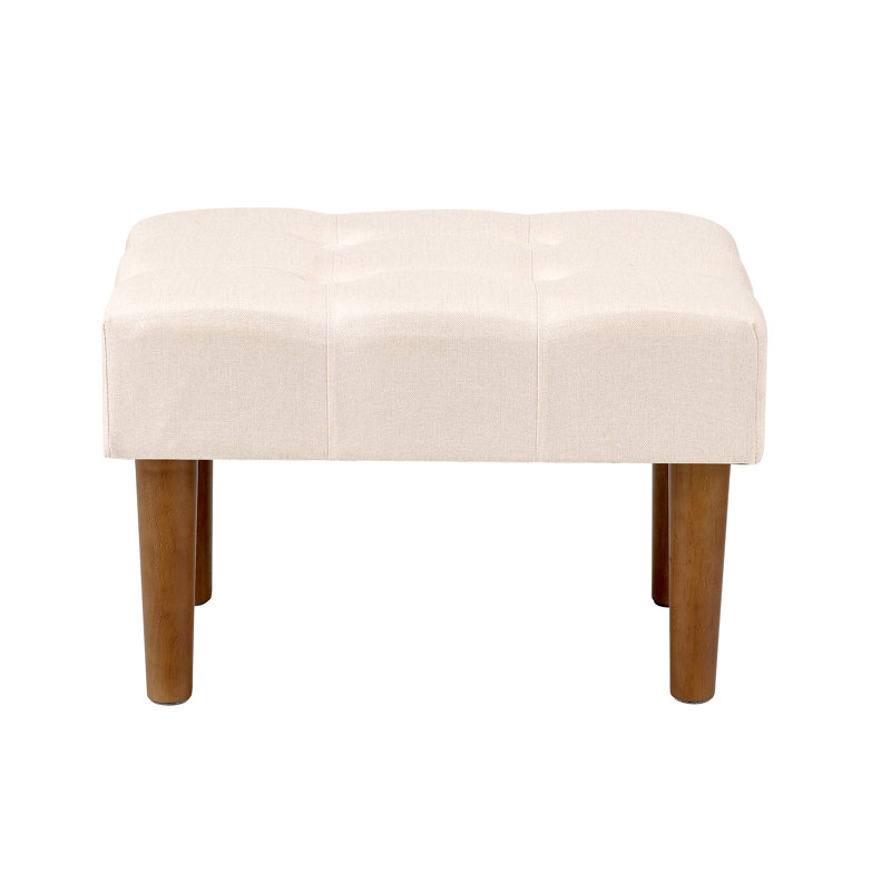 Small Foot Stool Ottoman, Linen Upholstered Ottoman Foot Rest With Legs, Rectangle Footrest for Couch, Living Room, Bedroom, Office & Under Desk