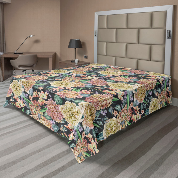 Ambesonne Floral Flat Sheet Peonies Spring Botanical Art