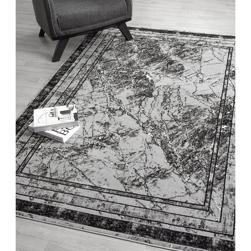 Demico Modern Low Pile Area Rug - Polypropylene Weaving - Jute Backing - Frame Abstract Design Rugs, Grey,