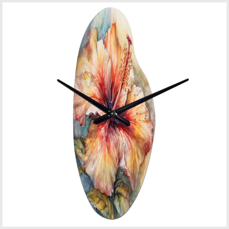 Hibiscus Euphoria II gris orange - horloges asymétriques en métal, horloge murale incurvée, Médium