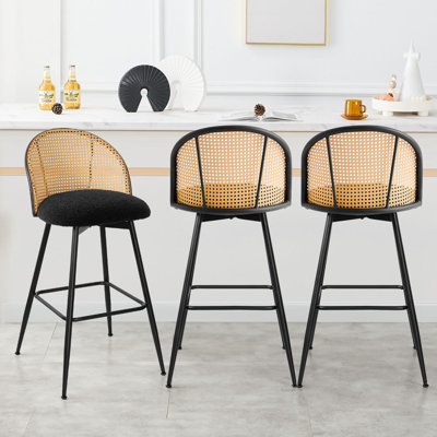 361° Swivel Upholstered Rattan Counter Height Bar Stool