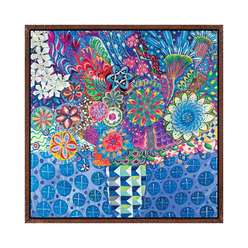 The Geometric Vase by Imogen Skelley - Painting on Canvas, 45.72cm H x 45.72cm W x 3.81cm D, Brown Framed