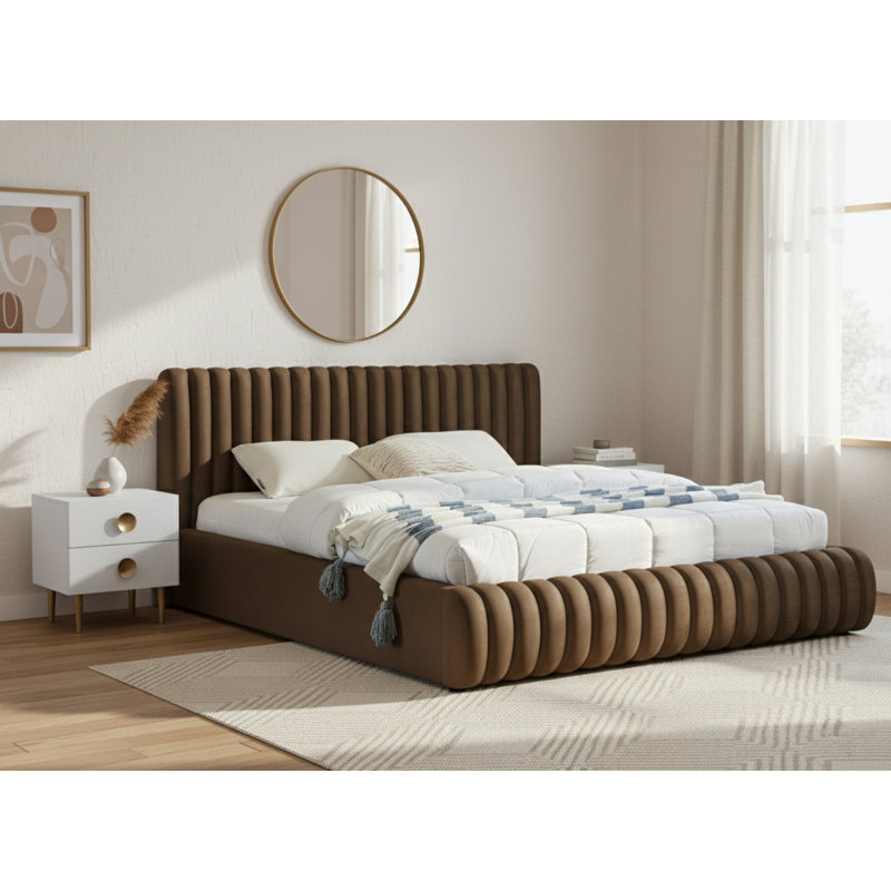 Nico Tufted Panel Bed, Queen, Brown Velvet