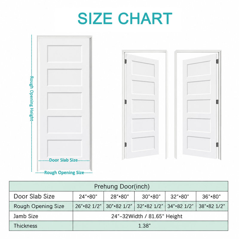 Ensemble de porte de garde-manger blanc à 5 panneaux avec cadre et charnières argentées Prehung Compatible, 24 po x 80 po