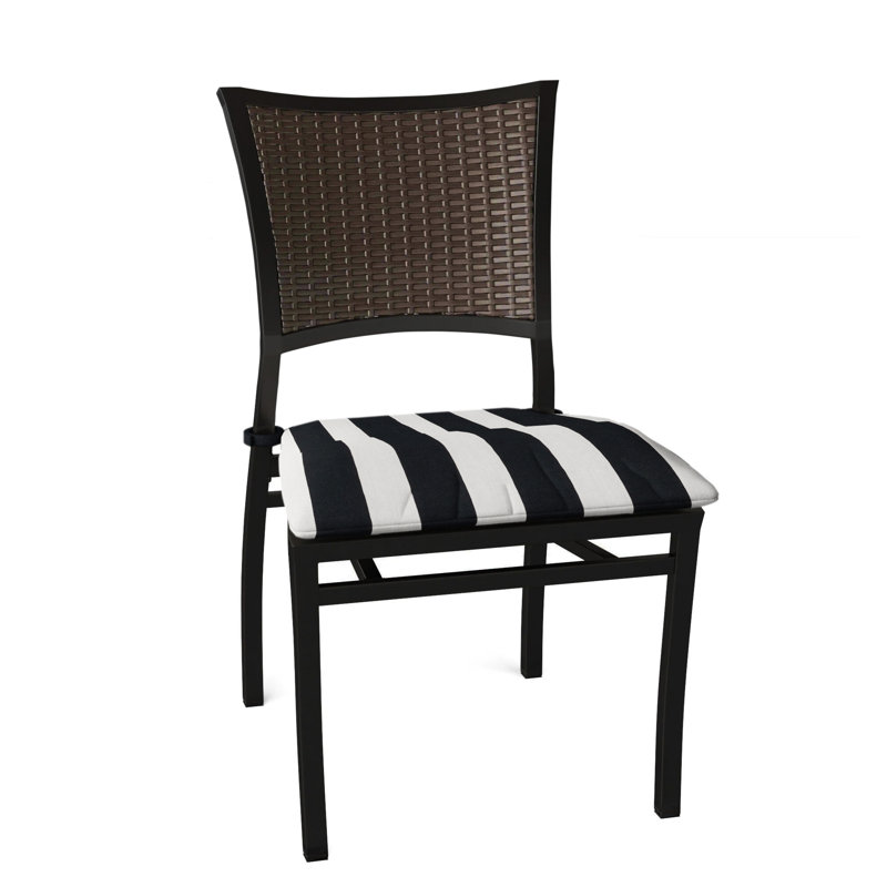 Aire Patio Dining Side Chair with Cushions, Welt, Cabana Stripe Midnight