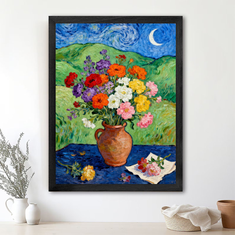 «Black», encadré noir, magnifique arrangement de fleurs à l'huile, art mural, impressions de style rétro, H 11 po x l 9 po