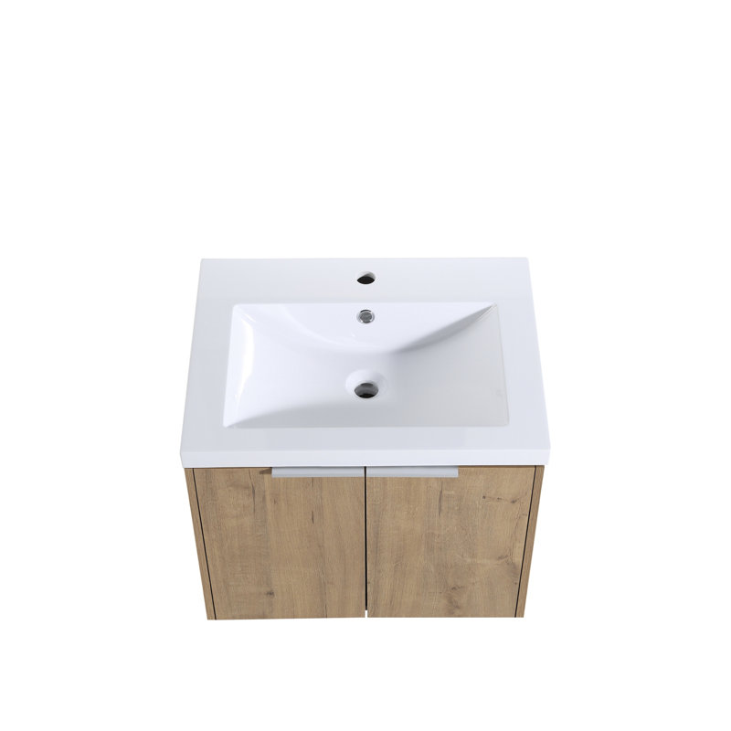 Meuble-lavabo à fermeture en douceur 60 po avec lavabo, Imitation chêne