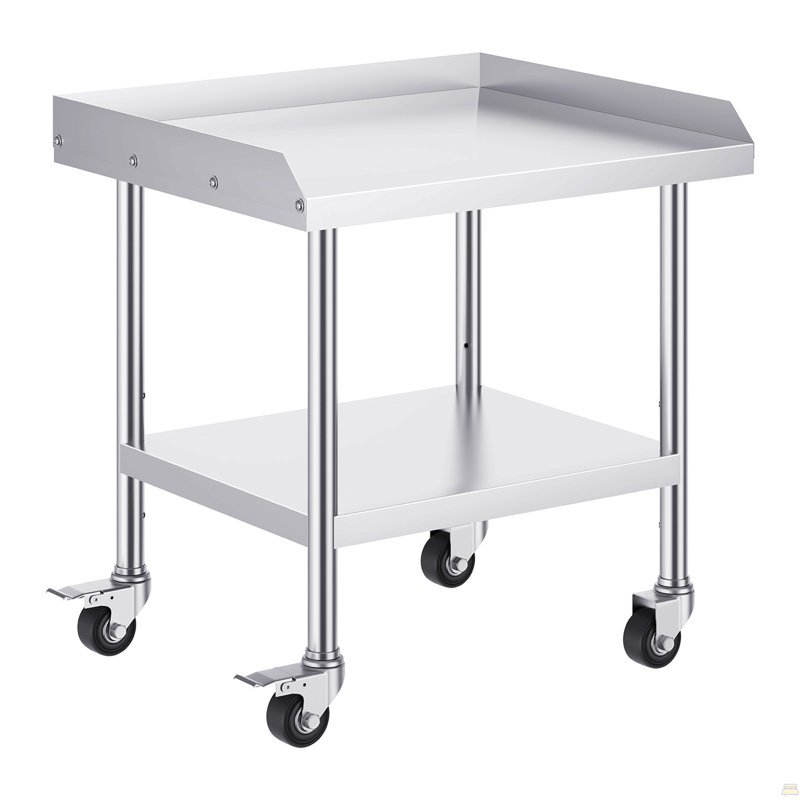 Table de travail en acier inoxydable, table de préparation commerciale 24 x 28 x 30 pouces avec 4 roues, roulettes
