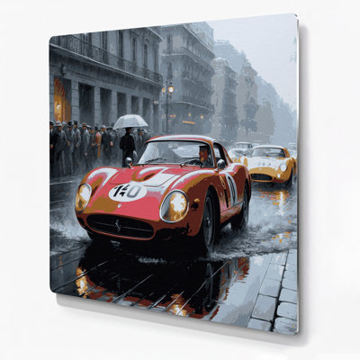Transportation Vintage auto racing scenes Purple Metal Wall Art
