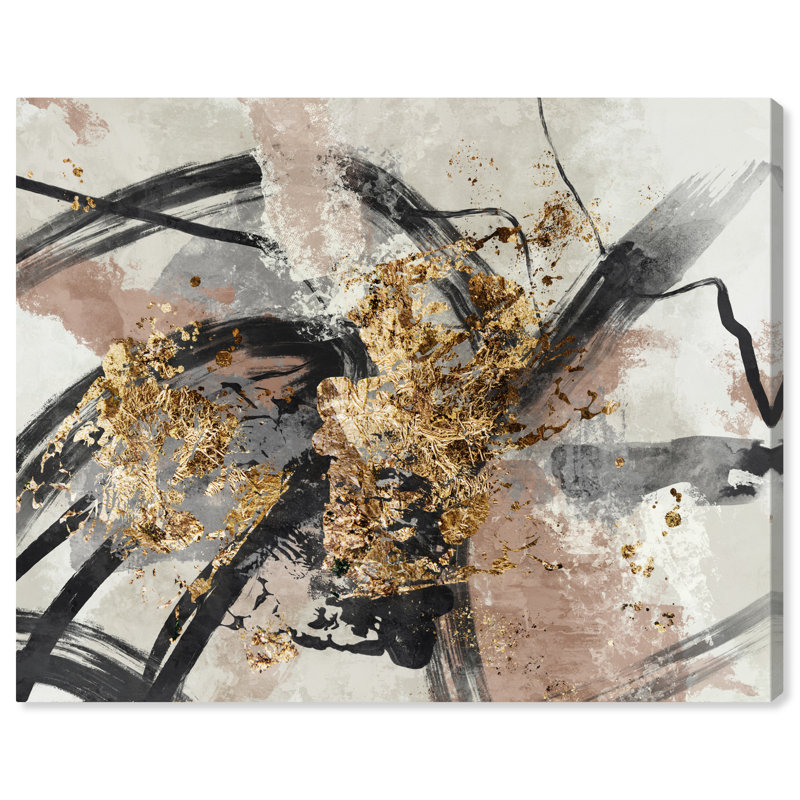 Éclat d'or abstrait métallique moderne - peinture encadrée, Toile tendue, H 24 po x l 30 po
