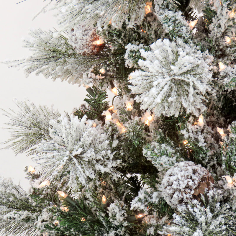 National Tree Company 7.5Ft Pre-Lit Artificial Snowy Yorkshire Hinged Tree , 750 Clear Lights-UL, 78" x 41"
