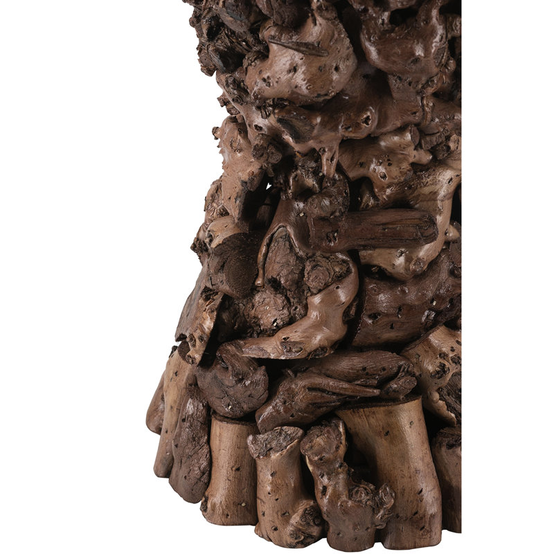Table d'appoint brune de 30 x 30 x 48 cm, avec une base en racine d'arbre organique et une finition chaleureuse pour un style moderne.