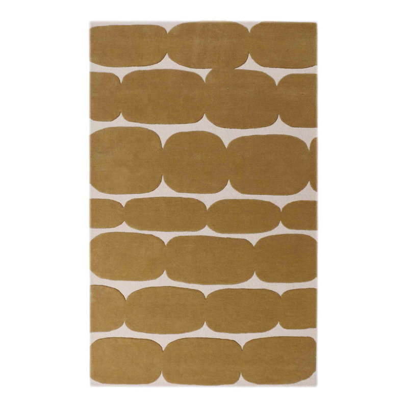 Brick Road Handmade Tufted  Wool/Cotton Mustard Yellow/Ivory Area Rug, Rectangle 10' x 14'