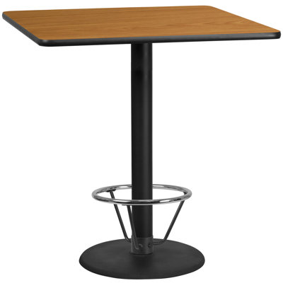 Basnight Rectangular Laminate Table Top with Round Bar Height Table Base and Foot Ring