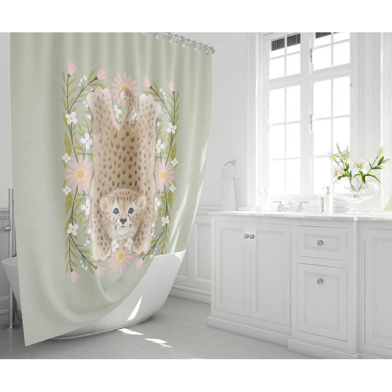 Lil Lying Leopard Flowers Ultra-Thin Lightweight Shower Curtain, Sage