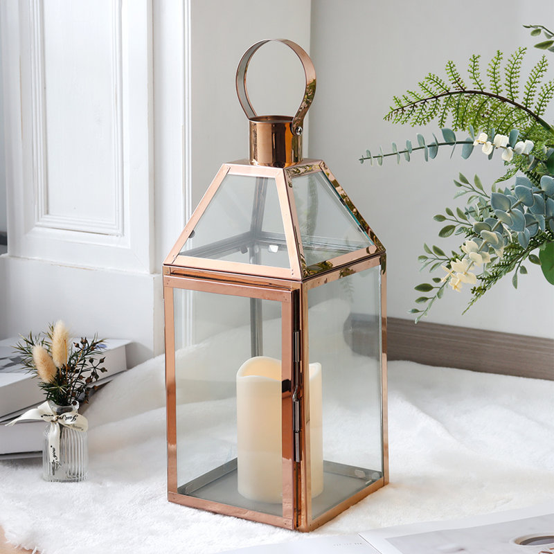 25cm High Stainless Steel Candle Lantern (Rose Gold)