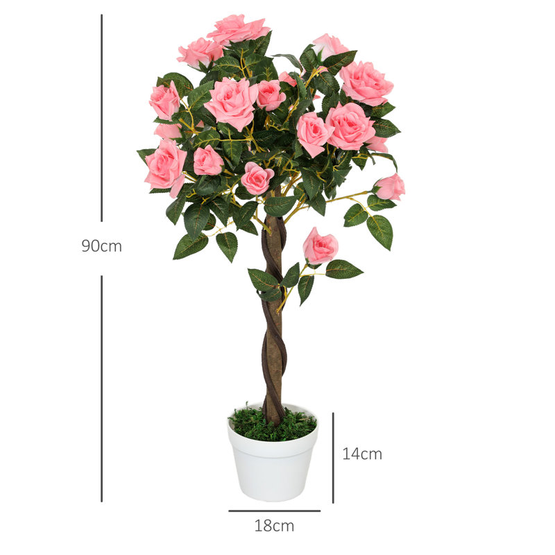 90cm Faux Rose Tree Plant in Pot, Pink