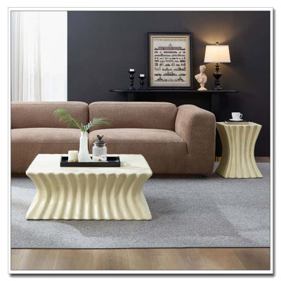 Set of 35.43''+15.16'' Coffee Table No-Assembly Beige