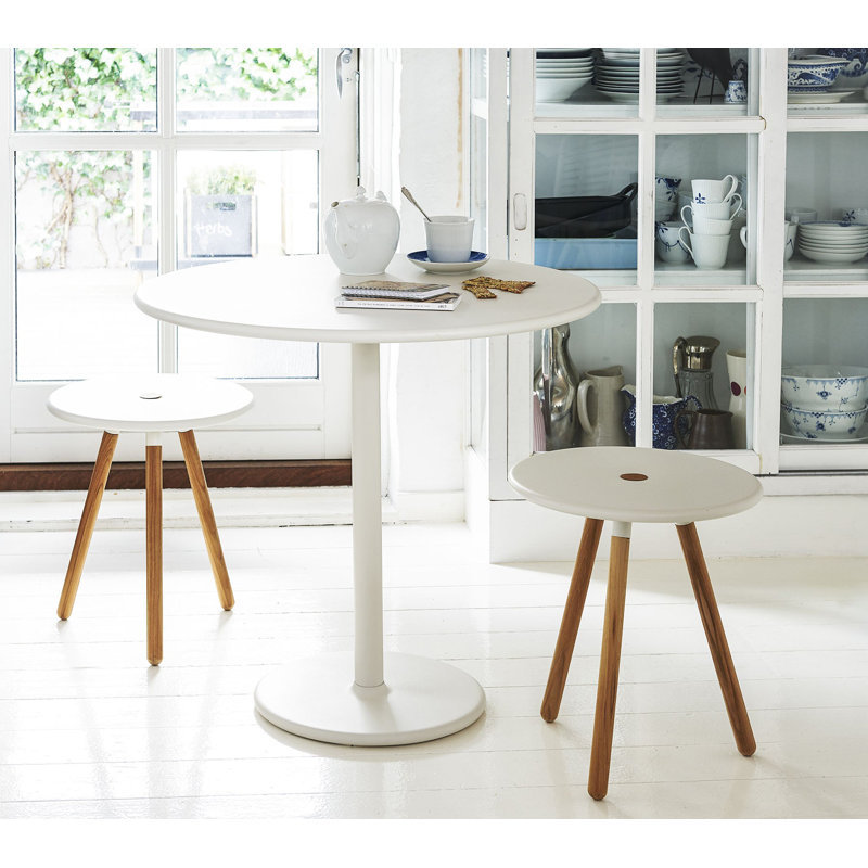 Go Outdoor Round Table, White/Ceramic Light Gray, 23.7" H x 23.7" W x 23.7" D, Gray