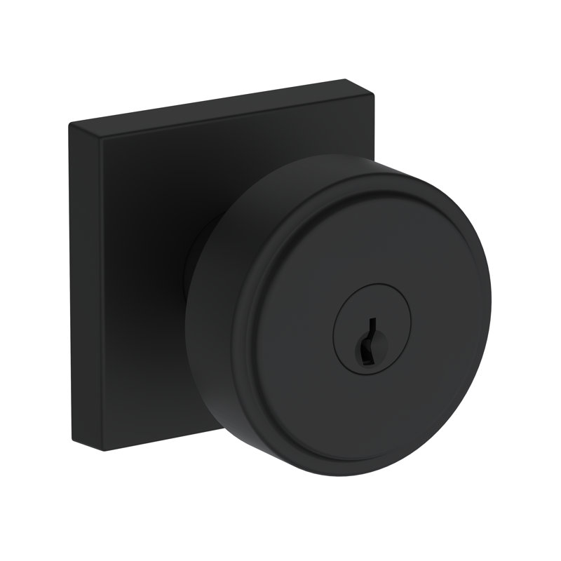 Vashon Keyed Entry Knob with Contemporary Square Rose in Satin Black, Matte Black