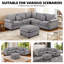Ensemble de canapé modulaire 4 pièces avec coin en coin et repose-pieds, tissu en velours côtelé en forme de L-1690960915