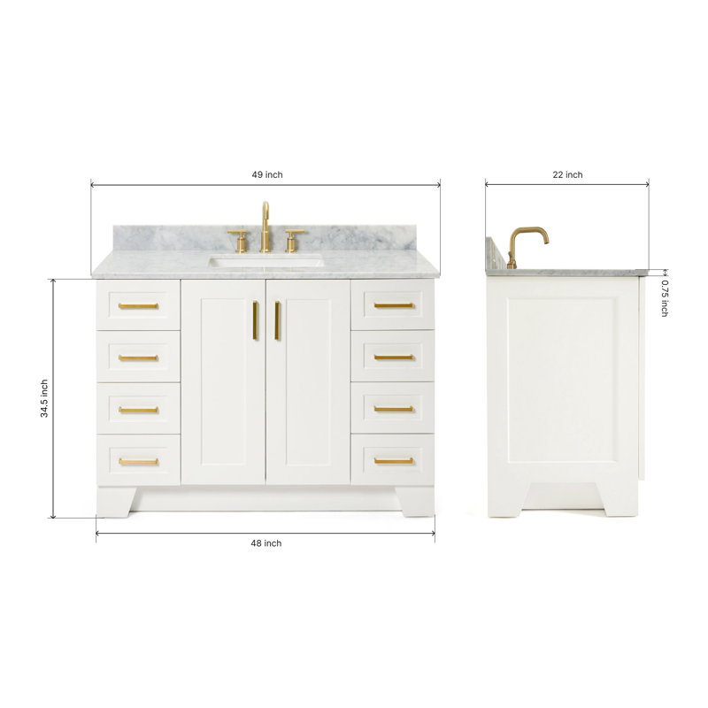 ARIEL TAYLOR 49 IN SINGLE RECTANGLE SINK VANITY, White, Rectangle, 54"