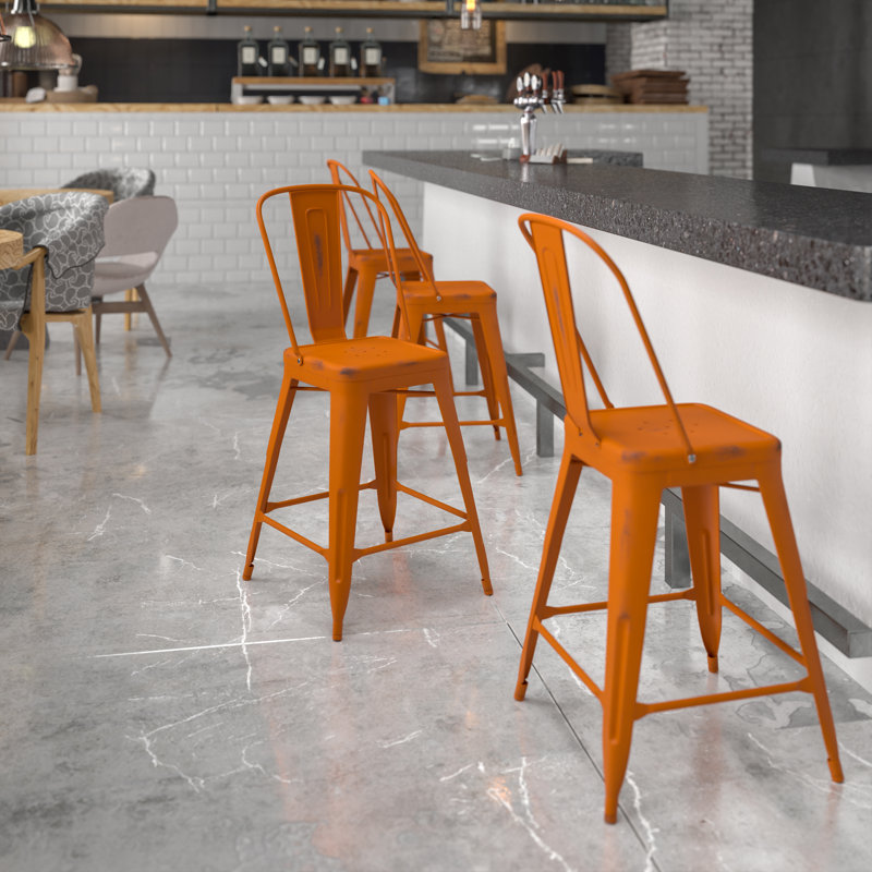 Tabouret de bar Iddings, Orange vieilli, 1, Tabouret de comptoir (siège d'une hauteur de 24 p