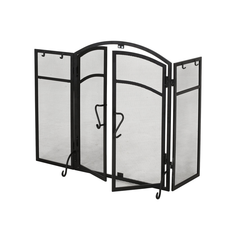 Pare-étincelles moderne en fer avec portes et outils, noir mat, 50,5 po x 32 po 5,5 po et noir mat inclus, 50,5 W 32 H 5,5 P